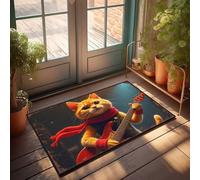 EJXN Summer Outdoor Mat Rock Star Kitty: The Guitar Playing Cat In Red Scarf Doormat Entry Floor Mats Fall Porch Mat(65X90CM)