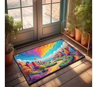 EJXN Sweet Home Mat Colorful Cityscape With Rainbow Sky And Lush Greenery Doormat Patio Decorations Outdoor Spring Rug Outdoor(40X60CM)
