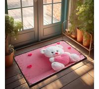 EJXN Sweet Home Mat Love In Pink: A Teddy Bear Holding A Heart Doormat Patio Decorations Outdoor Spring Rug Outdoor(65X90CM)