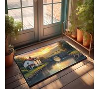 EJXN Sweet Home Mat Sunset Serenity: A Bridge Over A Peaceful River Near A Charming C Doormat Patio Decorations Outdoor Spring Rug Outdoor(50X80CM)