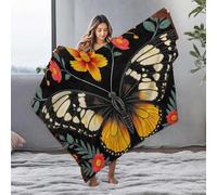 EJXN Throw Blankets For Couch Colorful Butterfly With Red Flowers On Black Background Flannel Blanket Cute Throw Blanket Beach Blanket(127x100cm)