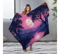 EJXN Throw Blankets For Couch Full Moon Reflecting On Serene Lake At Twilight Flannel Blanket Thick Blanket Soft Blanket(127x100cm)