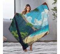 EJXN Throw Blankets For Couch Island Paradise: A Tropical Beach Scene With Palm Trees, Cliffs, Flannel Blanket Baby Blanket Large Throw Blanket(127x100cm)