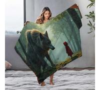 EJXN Throw Blankets For Couch Little Red Riding Hood Confronts The Wolf In Enchanted Forest Flannel Blanket Thick Blanket Soft Blanket(150x200cm)
