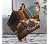 EJXN Throw Blankets For Couch Three Cats Dreaming Peacefully On A Soft Pillow By The Window Flannel Blanket Baby Blanket Large Throw Blanket(127x100cm)
