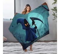 EJXN Travel Blanket Deathly Silence: Grim Reaper With Raven In Moonlit Graveyard Flannel Blanket Blankets Large Blanket(127x100cm)