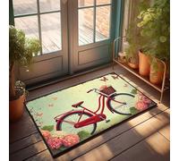 EJXN Weather Mats For House Vintage Red Bicycle With Flower Basket Amidst Butterflies And Blo Doormat Fall Rugs Outdoor Playroom Decor(40X60CM)