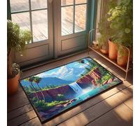 EJXN Welcome Home Door Mat Mountain Paradise: Waterfall, Palm Trees, And Snow-Capped Peaks Doormat Bedroom Decorations Decore For Room(65X90CM)