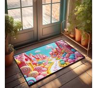 EJXN Welcome-Ish Front Door Sign Candy Land: A Whimsical Village Of Sweets And Colors Doormat Camper Decorations For Inside Kitchen Rug Set(40X60CM)