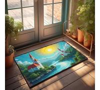 EJXN Welcome-Ish Front Door Sign Charming Churches By The River Under A Vibrant Sunset Sky Doormat Camper Decorations For Inside Kitchen Rug Set(40X60CM)