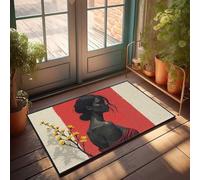 EJXN Welcome-Ish Front Door Sign Dark Beauty With Yellow Blossoms Against A Red Background Doormat Camper Decorations For Inside Kitchen Rug Set(40X60CM)