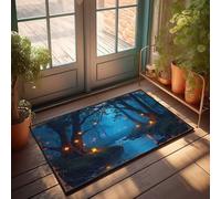EJXN Welcome-Ish Front Door Sign Enchanted Forest Pathway With Glowing Lanterns By The Stream Doormat Camper Decorations For Inside Kitchen Rug Set(50X80CM)