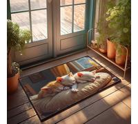 EJXN Welcome-Ish Front Door Sign Three Cats Dreaming Peacefully On A Soft Pillow By The Window Doormat Camper Decorations For Inside Kitchen Rug Set(50X80CM)