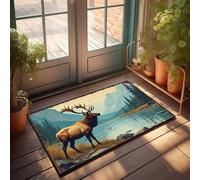 EJXN Welcome Mat Classroom Elk By The River: A Serene Mountain Landscape Doormat Outdoor Spring Rug Hot Cocoa Bar Decor(65X90CM)