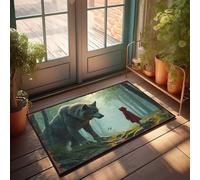 EJXN Welcome Mat Classroom Little Red Riding Hood Confronts The Wolf In Enchanted Forest Doormat Outdoor Spring Rug Hot Cocoa Bar Decor(65X90CM)