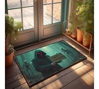 EJXN Welcome Mat Classroom Spooky Forest With Red-Eyed Figure Holding Sign Doormat Outdoor Spring Rug Hot Cocoa Bar Decor(40X60CM)