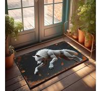 EJXN Welcome Mat Classroom White Wolf In Autumnal Charge Doormat Outdoor Spring Rug Hot Cocoa Bar Decor(50X80CM)