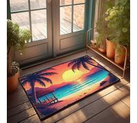 EJXN Winter Welcome Mat Palm Trees Frame A Serene Sunset Over The Ocean Doormat Out Door Mat Outdoor Fall Rugs Indoor(40X60CM)