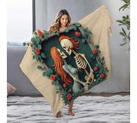 EJXN Yellow Throw Blanket Romantic Skeleton Couple Framed With Roses And Greenery Flannel Blanket Comfy Blanket Baby Blankets(150x200cm)