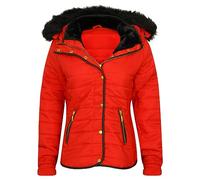 Ejzo Womens Puffer Jacket with Fur Hood Anorak Jacket | Women's Fur Hood Coat Thick Warm Puffer Coat for Women | Red - X-Small