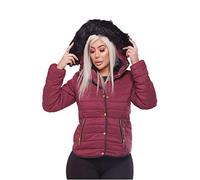 Ejzo Womens Puffer Jacket with Fur Hood Anorak Jacket | Women's Fur Hood Coat Thick Warm Puffer Coat for Women | Wine - Small