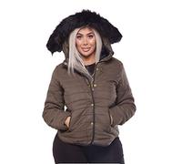 Ejzo Womens Puffer Jacket with Fur Hood Anorak Jacket | Women's Fur Hood Coat Thick Warm Puffer Coat for Women | Khaki - Small
