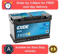12V 82Ah 800A B13 Car Starter Battery EXIDE EK820 AGM Stop/Start