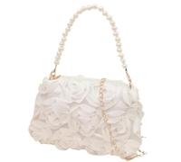 EKalgretrA 3D Flower Clutch Purse 3d Rose Petal Handbag Delicate Decorative Bag Polyester Square Shoulder Comfortable Floral Crossbody For Dating(White)