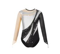 EKalgretrA Girls' Gymnastics Leotards Girl Rhythmic Gymnastics Jumpsuit Dancewear Long Sleeve Ballet Dance Leotard Shiny Figure Skating Costume Yoga Bodysuit(Silver,16)