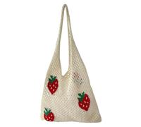 EKalgretrA Knitted Shoulder Bag For Women Cute Strawberry Cherry Crochet Shoulder Bag for Women Large Shopper Casual Tote Handbags Summer Beach Women's(Strawberry)