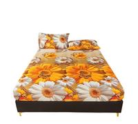 EKalgretrA Printed Fitted Sheet 3PC Yellow Sunflower Butterfly Fitted Sheet Set, Floral Pattern Bedding for Bedroom Decor(140cmX200cm)