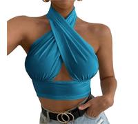 EKalgretrA Sexy Tanks Women Crop Tops Backless Criss-cross Club Wear High Street Simple Hotsweet Soft Females Women's Criss Cross Halter Vest Tops(Blue,XL)