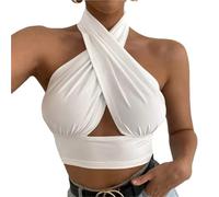 EKalgretrA Sexy Tanks Women Crop Tops Backless Criss-cross Club Wear High Street Simple Hotsweet Soft Females Women's Criss Cross Halter Vest Tops(White,M)