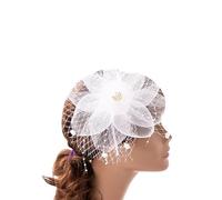 EKalgretrA Wedding Hat Fascinators for Women Elegant Headwear Cocktail Tea Party Hat Charming Mesh Veil Hairbands Bridal Hats Hair Clips(WHITE)