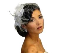 EKalgretrA Wedding Hat Lace Birde Cage Wedding Flower White Veil Face Short Feather Netting Vintage Fascinator Bride Hats with