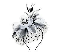EKalgretrA Wedding Hat Vintage Women Feather Flower Fascinator Hat Ladies Hair Accessories Wedding Party Floral Mesh Veil Headband Hairpin(Black and white)