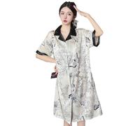 EKalgretrA Womens Nightdress Women's Nightgown Homewear Ink Butterfly Floral Print Summer Silk Shirt Pajamas Nightgown Homewear Can Be Worn Outside(XL)