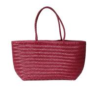 EKalgretrA Woven Beach Bag Handbags Women's Genuine Leather Shoulder Bag Weaving Casual Shopping Vintage Big Tote Purse Cowhide(Type B Burgundy,Large 43 cm long)