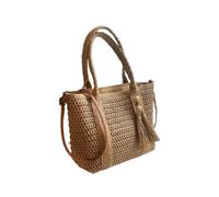 EKalgretrA Woven Beach Bag Straw Weaving Summer Lazy Wind Tote Bag Large Capacity Versatile Bags Female Brand Casual Vacation Shoulder(Khaki)