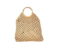 EKalgretrA Woven Beach Bag Summer Cotton Rope Hollow Woven Bag Two-Piece Set Mother-Child Hand-Held Beach Artistic Style Handbag(Khaki)