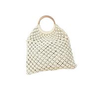 EKalgretrA Woven Beach Bag Summer Cotton Rope Hollow Woven Bag Two-Piece Set Mother-Child Hand-Held Beach Artistic Style Handbag(Off-white)