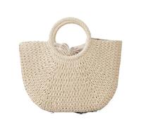 EKalgretrA Woven Beach Bag Summer Half-moon Straw Bag For Women Handmade Portable Handbag Large Capacity Beach Basket(Beige big)