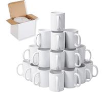 EKAM 24 x Sublimation Mugs 11oz Blank Plain White Large Handle Coffee Mug with Gift Boxes, Sublimation Blanks Dishwasher Safe White Ceramic Tea Mugs - AAA Grade White Mug [Pack of 24]
