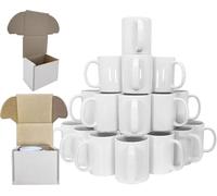 EKAM 6X Sublimation Mugs 11oz Blank Plain White Large Handle Coffee Mug with Gift Boxes, Sublimation Blanks Dishwasher Safe White Ceramic Tea Mugs - AAA Grade White Mug (6)