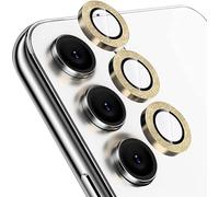 EKAM Camera Lens Protector for Samsung Galaxy S24 FE 6.7-Inch 9H Tempered Glass Aluminum Alloy Metal Individual Ring Cover HD Clear Bubble Free Protection (GOLD GLITTER)