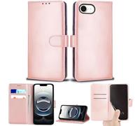 EKAM Case for iPhone 16e 6.1-Inch 2025 Edition, Slim Premium PU Leather Flip Folio Protective Magnetic Wallet Cover Case with Card Slot and Stand Feature for iPhone 16e (Rose Gold)