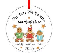 EKAM Personalised Baby First Christmas Ornament 2025 for New Parents, Custom Family Of 3 Xmas Ornament, Ideal for New Parents, First Time As A Family of Three (Round)