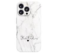 EKAM Personalised Case For iPhone 16, 15, 14, Pro, Max, Plus 13, 12, 11, X, XS, XR, SE, 7 - Fully Printed 3D Soft TPU Custom Cover Grey Marble Design - Your Initial Name Text (Horizontal Heart Name)