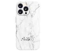 EKAM Personalised Case For iPhone 16, 15, 14, Pro, Max, Plus 13, 12, 11, X, XS, XR, SE, 8, 7 - Fully Printed 3D Soft TPU Custom Cover Grey Marble Design - Your Initial Name Text (Horizontal)