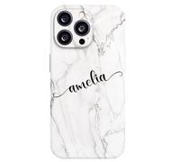 EKAM Personalised Case For iPhone 16, 15, 14, Pro, Max, Plus 13, 12, 11, X, XS, XR, SE, 8, 7 - Fully Printed 3D Soft TPU Custom Cover Grey Marble Design - Your Initial Name Text (Diognal Name)